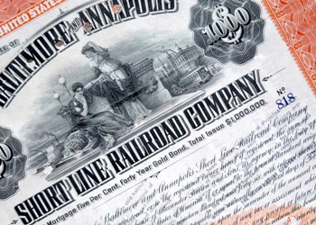 This photo of an antique stock certificate - called Scripophily by collectors - was taken by photographer Paul Jursa of Mississauga, Canada. 